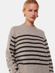 Whistles Natural Wool Mix Stripe Contrast Knit Jumper - Image 1 of 5