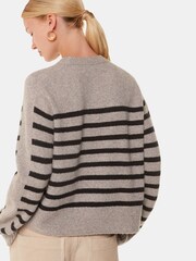 Whistles Natural Wool Mix Stripe Contrast Knit Jumper - Image 2 of 5