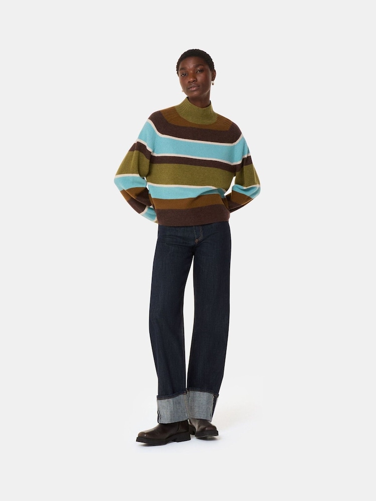 Whistles Natural Wool Stripe Funnel Neck Knit Jumper - Image 1 of 5