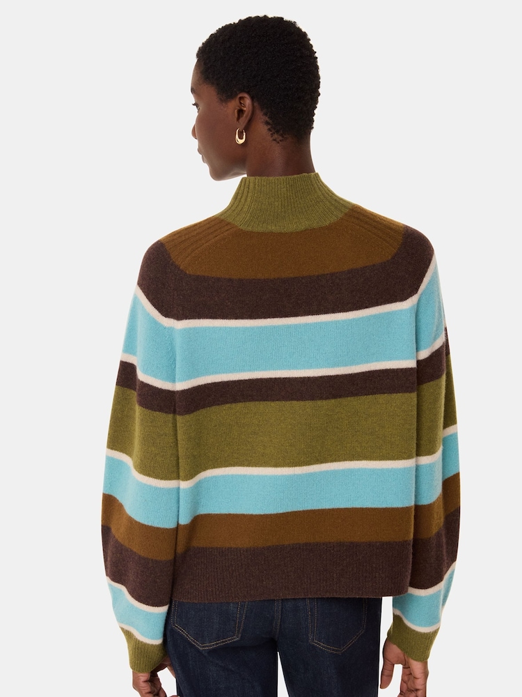Whistles Natural Wool Stripe Funnel Neck Knit Jumper - Image 2 of 5