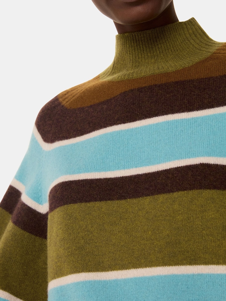 Whistles Natural Wool Stripe Funnel Neck Knit Jumper - Image 3 of 5