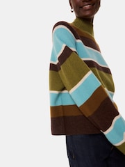 Whistles Natural Wool Stripe Funnel Neck Knit Jumper - Image 4 of 5