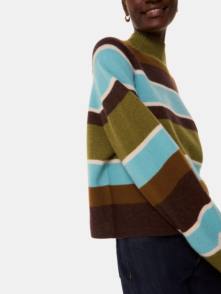 Whistles Natural Wool Stripe Funnel Neck Knit Jumper - Image 4 of 5