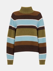 Whistles Natural Wool Stripe Funnel Neck Knit Jumper - Image 5 of 5