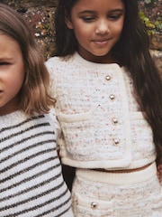 Reiss Cream Felicity 9-13 yrs Tweed-Effect Knitted Jacket with Merino - Image 3 of 4
