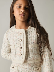 Reiss Cream Felicity 13-14 yrs Tweed-Effect Knitted Jacket with Merino - Image 3 of 4