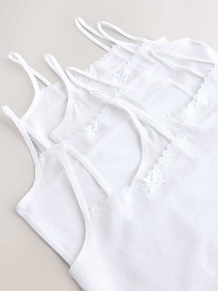 White 5 Pack Elastic Strappy Cami Vests (1.5-16yrs) - Image 8 of 9
