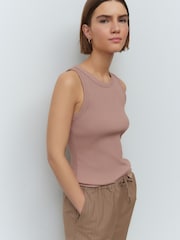 Neutral Ribbed Racer Tank Vest Sleeveless Top - Image 1 of 7