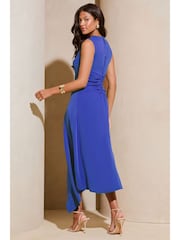 Lipsy Cobalt Blue Sleeveless Ruched Front Asymmetricalmetrical Midi Dress - Image 2 of 4