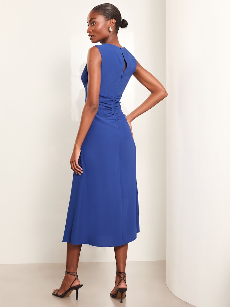 Lipsy Blue Petite Sleeveless Ruched Front Asymmetricalmetrical Midi Dress - Image 2 of 4 Lipsy Blue Petite Sleeveless Ruched Front Asymmetricalmetrical Midi Dress - Image 2 of 4