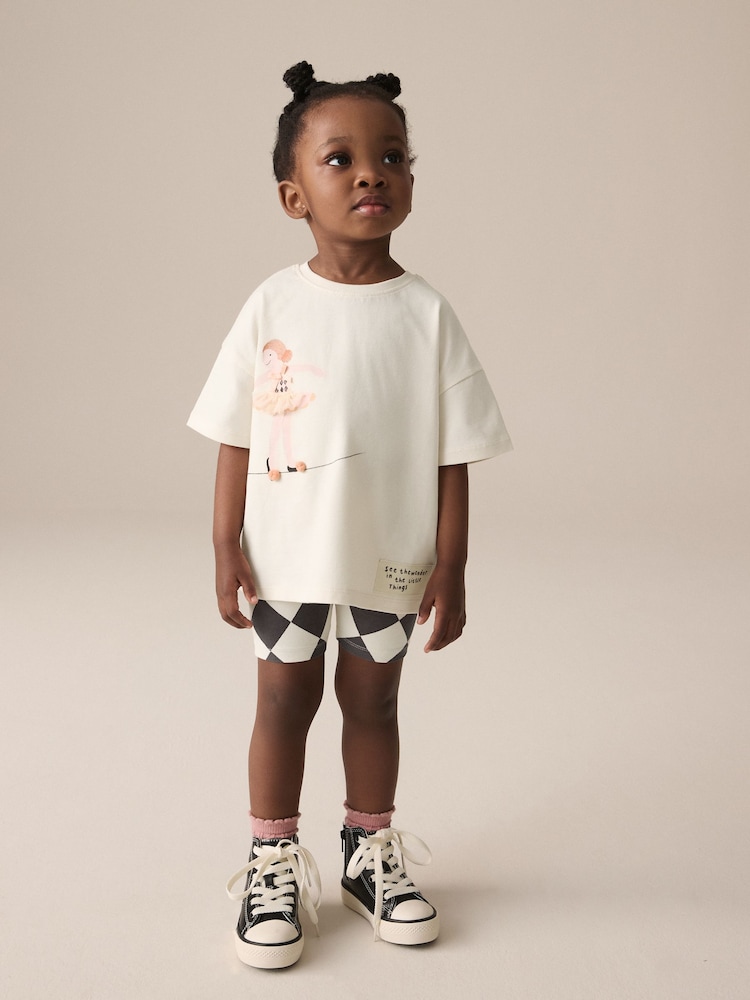 Cream Pretty Circus Short Sleeve T-Shirt and Cycle Shorts Set (3mths-7yrs) - Image 1 of 9