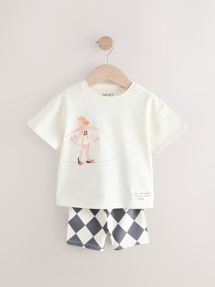 Cream Pretty Circus Short Sleeve T-Shirt and Cycle Shorts Set (3mths-7yrs) - Image 5 of 9