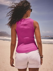Bright Pink Ribbed Racer Tank Vest Sleeveless Top - Image 3 of 7