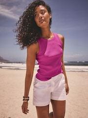 Bright Pink Ribbed Racer Tank Vest Sleeveless Top - Image 4 of 7