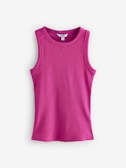 Bright Pink Ribbed Racer Tank Vest Sleeveless Top - Image 5 of 7