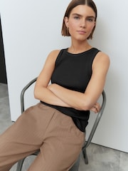 Black Ribbed Racer Tank Vest Sleeveless Top - Image 1 of 7