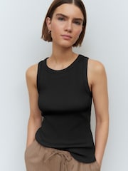 Black Ribbed Racer Tank Vest Sleeveless Top - Image 2 of 7