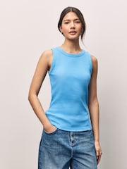 Blue Ribbed Racer Tank Vest Sleeveless Top - Image 1 of 6