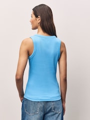 Blue Ribbed Racer Tank Vest Sleeveless Top - Image 2 of 6