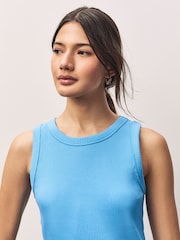 Blue Ribbed Racer Tank Vest Sleeveless Top - Image 3 of 6