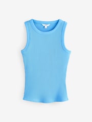 Blue Ribbed Racer Tank Vest Sleeveless Top - Image 4 of 6