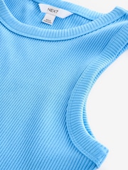 Blue Ribbed Racer Tank Vest Sleeveless Top - Image 6 of 6