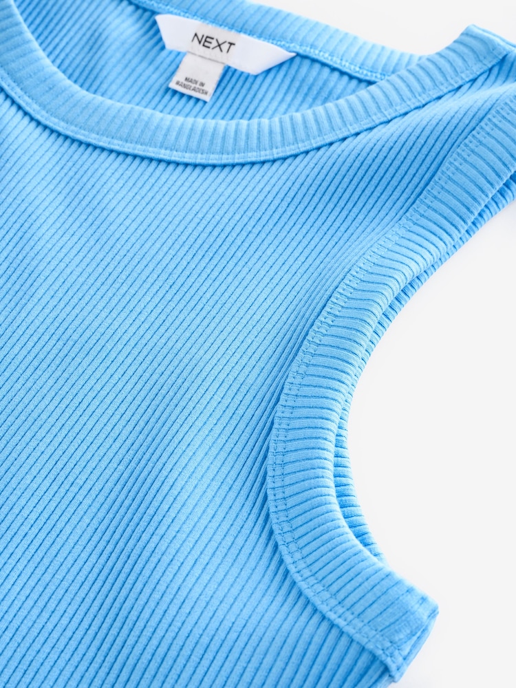 Blue Ribbed Racer Tank Vest Sleeveless Top - Image 6 of 6