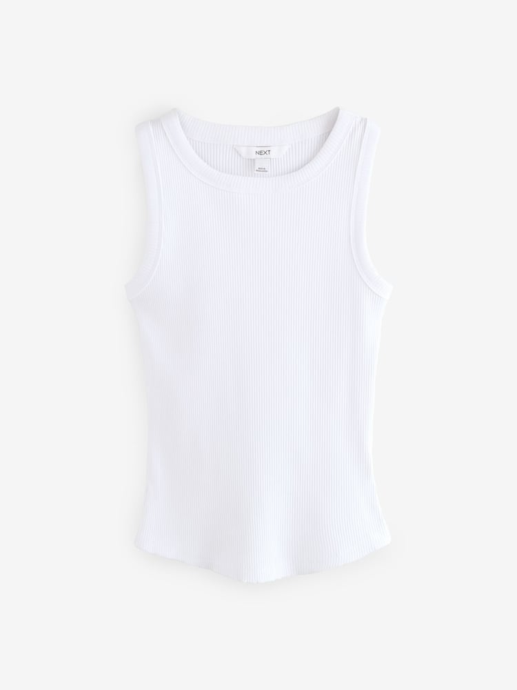 White Ribbed Racer Tank Vest Sleeveless Top - Image 6 of 8