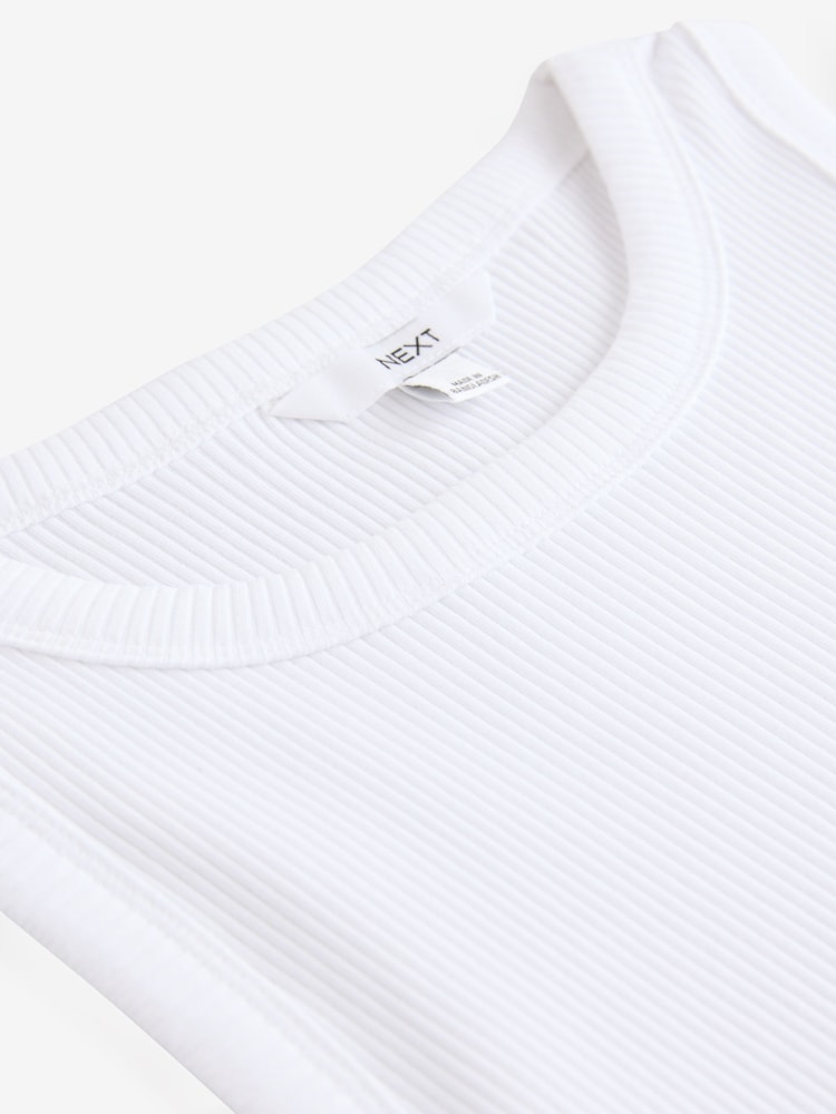 White Ribbed Racer Tank Vest Sleeveless Top - Image 8 of 8