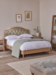 Brushed Weave Light Olive Green Rose Wood Upholstered Bed Frame - Image 1 of 7