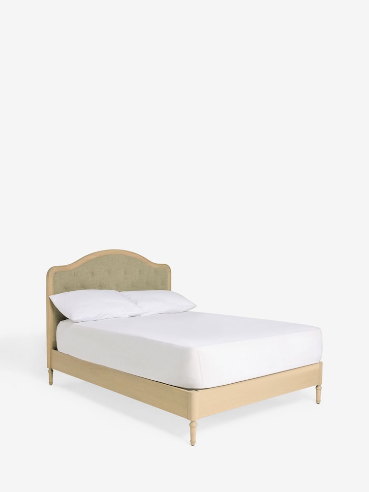 Brushed Weave Light Olive Green Rose Wood Upholstered Bed Frame - Image 6 of 6