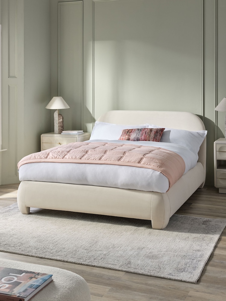 Soft Velvet Natural Oyster Lottie Upholstered Bed Frame - Image 2 of 9
