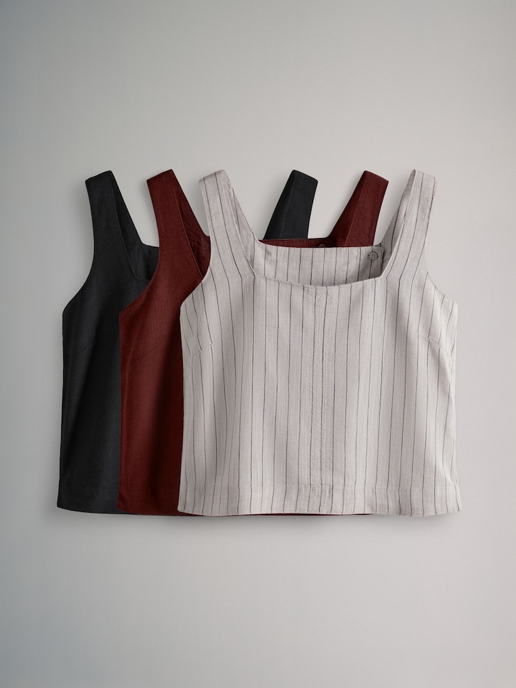 The Set Black/Red/Ecru Stripe 3 Pack Shell Tops With Linen - Image 2 of 13