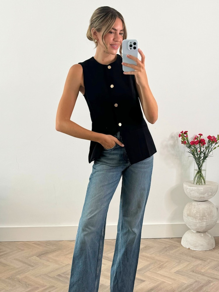 Style Cheat Black Rayne Round High Neck Sleeveless Waistcoat - Image 4 of 4