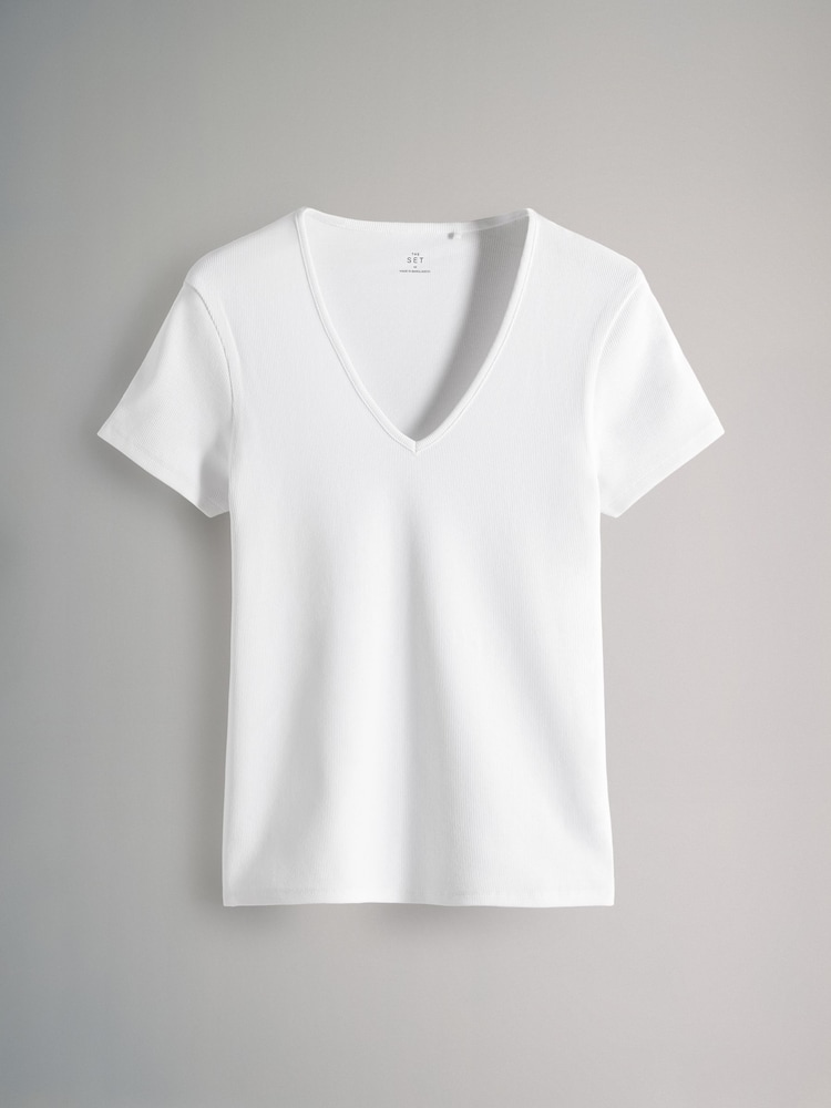 The Set lot de 3 t-shirts côtelés Col en V Manches - Image 4 of 6