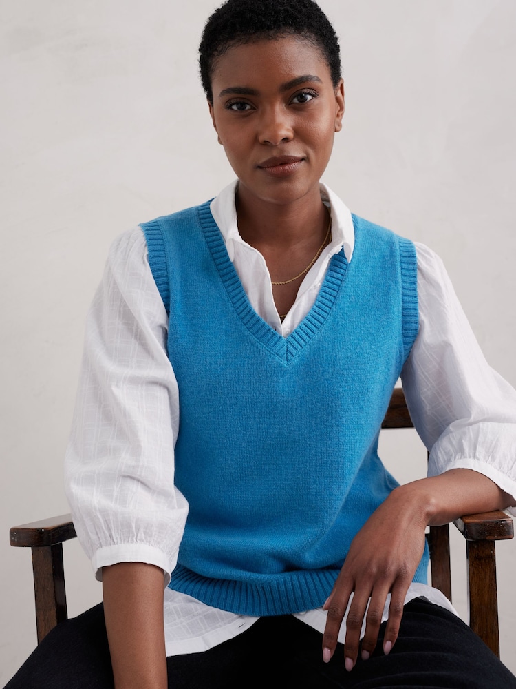 Seasalt Cornwall Blue East View V-Neck Knitted Vest - Image 1 of 5 Seasalt Cornwall Blue East View V-Neck Knitted Vest - Image 1 of 5
