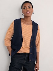 Seasalt Cornwall Blue Swanpool Ribbed Knitted Vest - Image 1 of 7