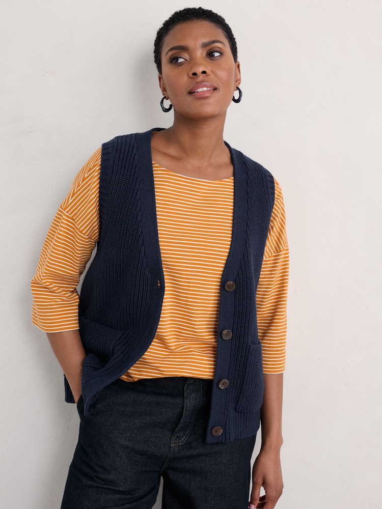Seasalt Cornwall Blue Swanpool Ribbed Knitted Vest - Image 1 of 7