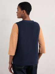 Seasalt Cornwall Blue Swanpool Ribbed Knitted Vest - Image 2 of 7