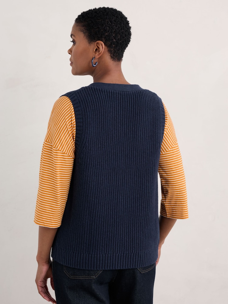 Seasalt Cornwall Blue Swanpool Ribbed Knitted Vest - Image 2 of 7 Seasalt Cornwall Blue Swanpool Ribbed Knitted Vest - Image 2 of 7