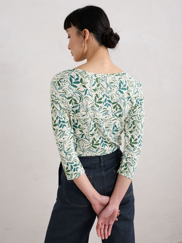 Seasalt Cornwall Green Appletree 3/4 Sleeve Top - Image 2 of 5 Seasalt Cornwall Green Appletree 3/4 Sleeve Top - Image 2 of 5