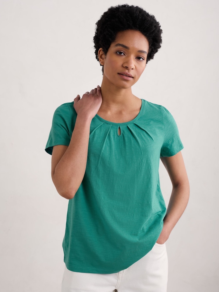 Seasalt Cornwall Blue Appletree Keyhole Detail T-Shirt - Image 1 of 5