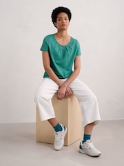 Seasalt Cornwall Blue Appletree Keyhole Detail T-Shirt - Image 3 of 5