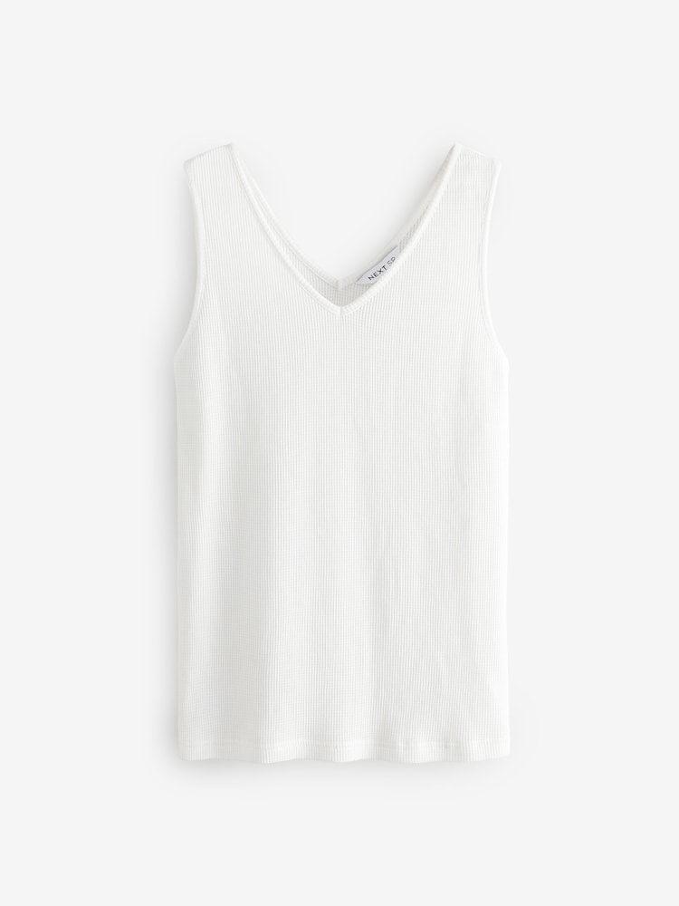 White Waffle V-Neck Sleeveless Vest Top - Image 1 of 1