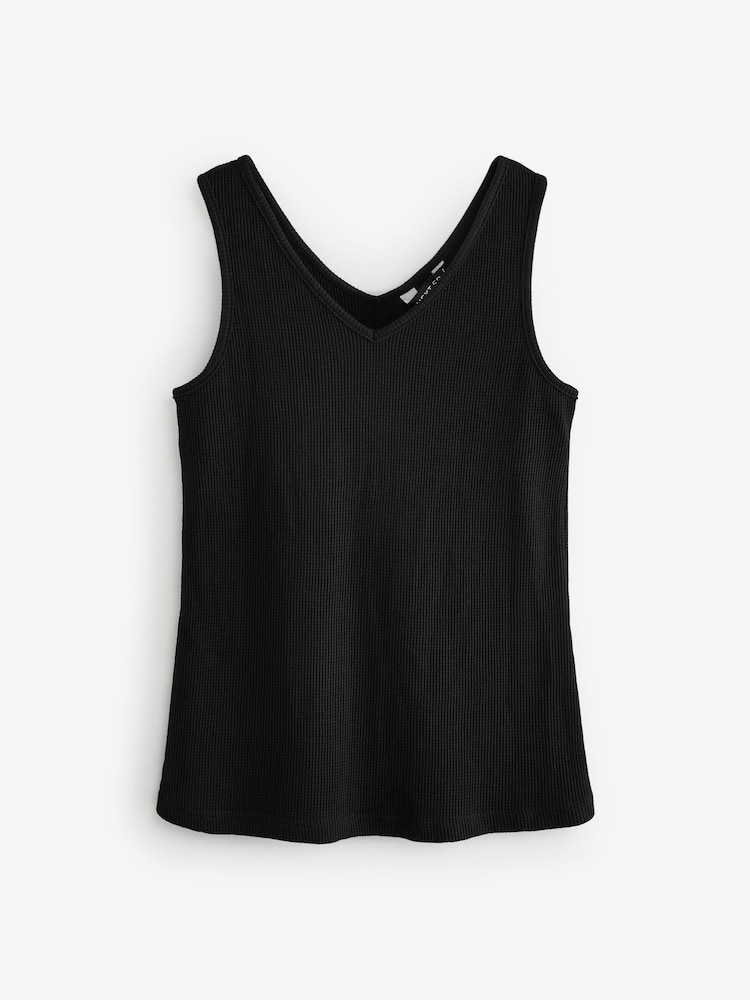 Black Waffle V-Neck Textured Sleeveless Cropped Vest Top - Image 1 of 1