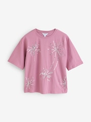 Pink Sequin Short Sleeves 100% Cotton T-Shirt - Image 1 of 2