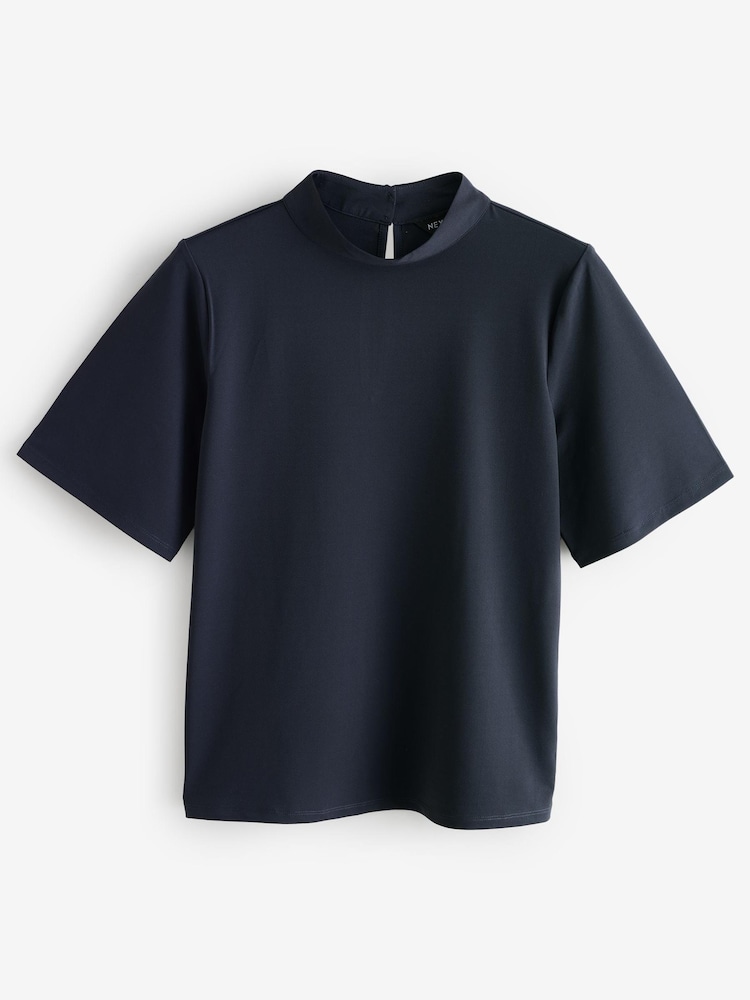 Navy Short Sleeves High Neck T-Shirt - Image 1 of 1