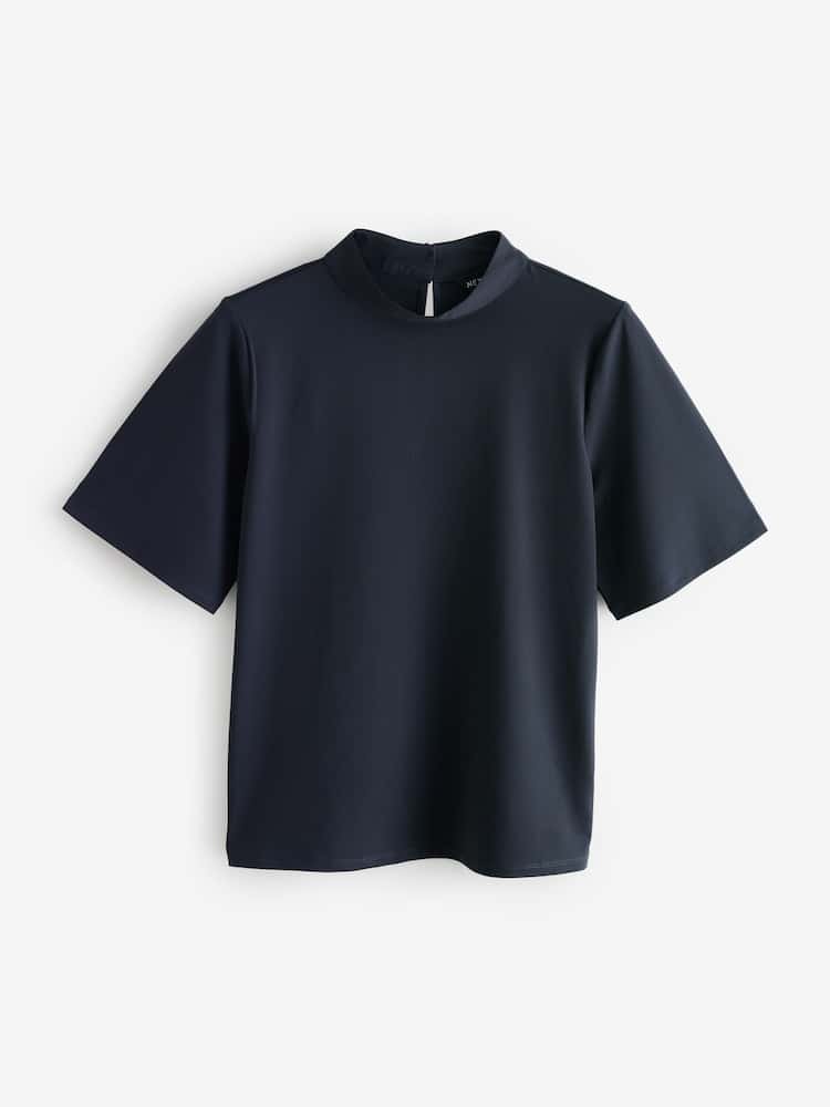 Navy Short Sleeves High Neck T-Shirt - Image 1 of 1 Navy Short Sleeves High Neck T-Shirt - Image 1 of 1