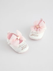 Baker by Ted Baker Baby Girls Born in 2025 Padded White/Pink Shoes With Bow - Image 1 of 6