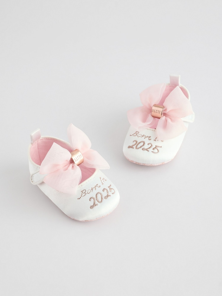 Baker by Ted Baker Baby Girls Born in 2025 Padded White/Pink Shoes With Bow - Image 1 of 6